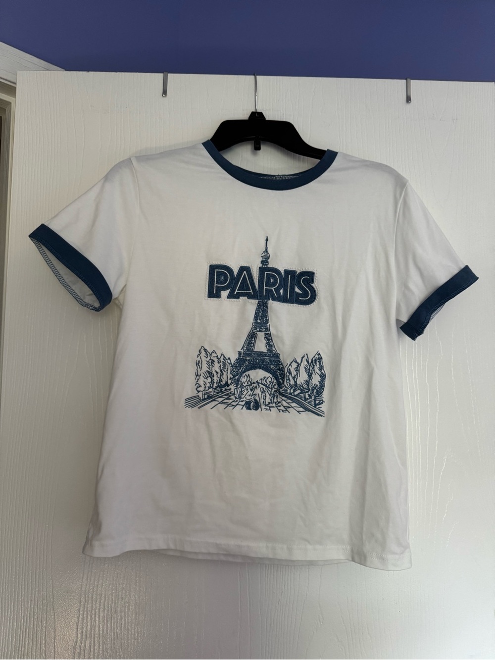White & Navy 'Paris' Graphic Ringer Tee